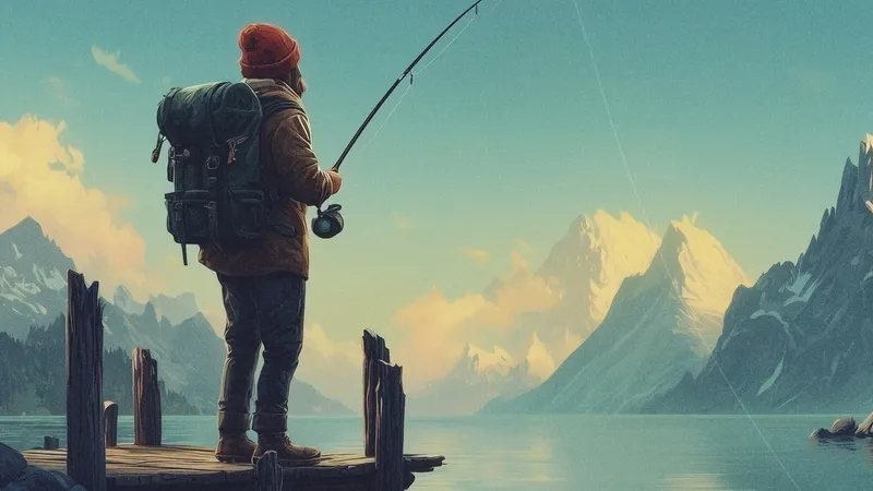 Kernelbay date de sortie avec un pêcheur face à des îles et au logo du jeu