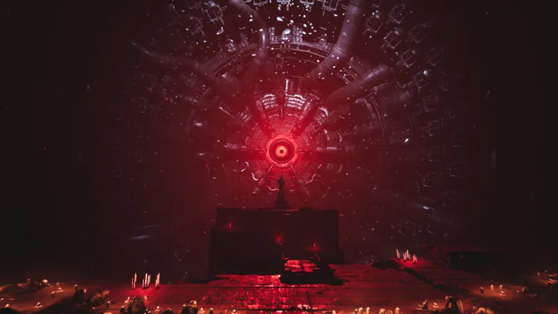 Fawkes combat dans une arène rouge remplie de projectiles dans Luna Abyss