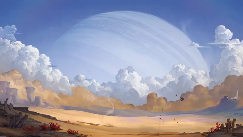 SAND test PC avec paysage désertique de Sophie et immense planète au fond