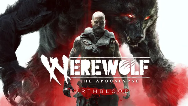 Visuel officiel de Werewolf The Apocalypse Earthblood montrant Cahal entre ses formes humaine et Crinos pour présenter le guide débutant