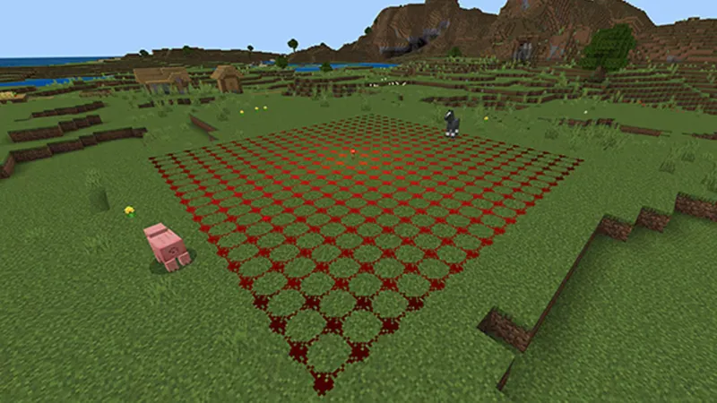 Lampe de redstone reliée à un mécanisme dans Minecraft.