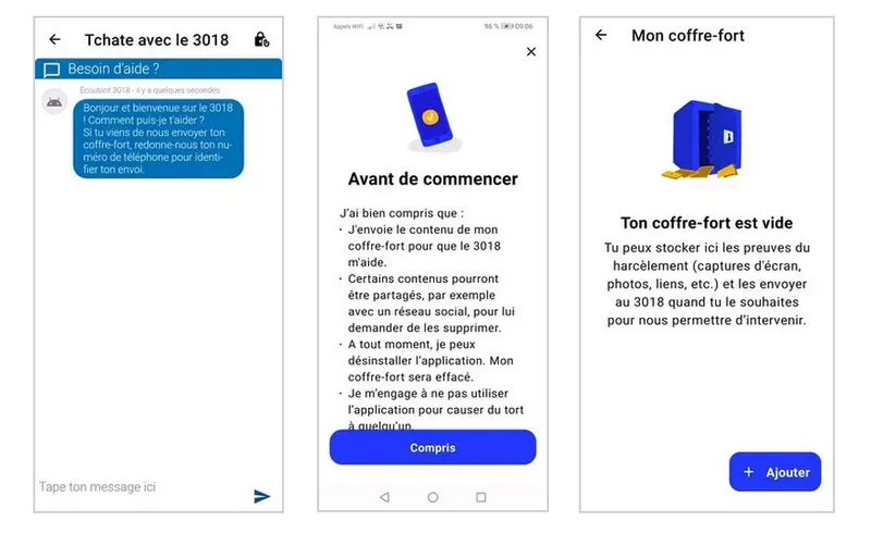 Application 3018, tchat et coffre-fort