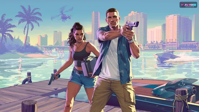 Jason et Lucia sur un artwork officiel de Grand Theft Auto VI
