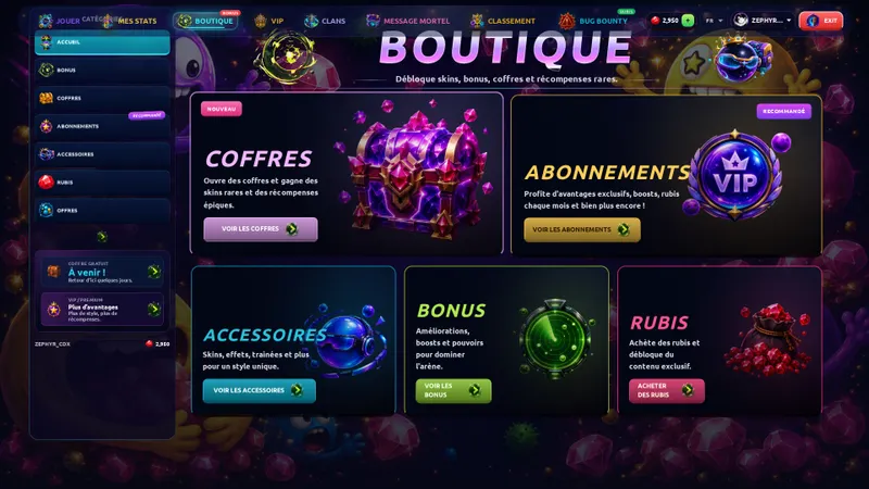 Boutique PC d'AGARIO sur JEU.VIDEO avec coffres accessoires bonus et rubis