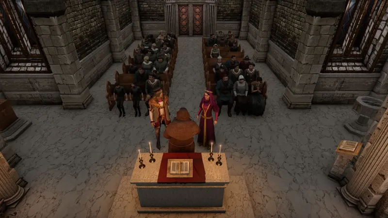 Cérémonie dans une église de The Guild 3 avec un rassemblement public