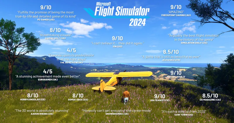 Visuel officiel de Microsoft Flight Simulator 2024 utilise comme contexte de gameplay pour la section 2 de l'article