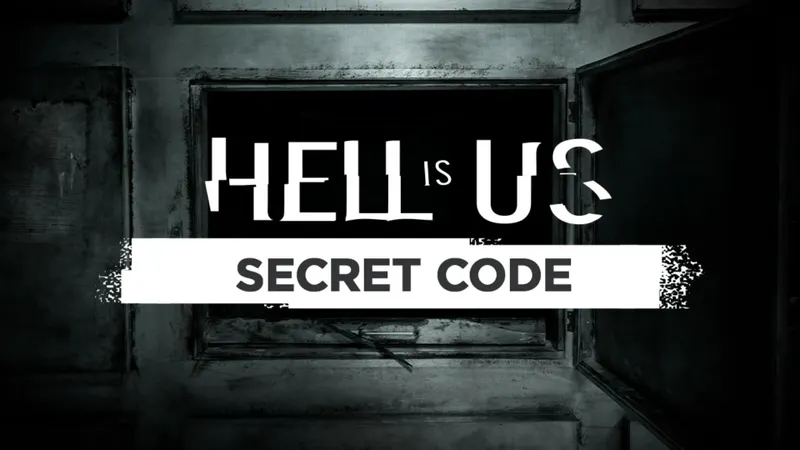 Visuel officiel du Secret Code de Hell is Us montrant une porte entrouverte pour illustrer les codes, coffres et indices différés