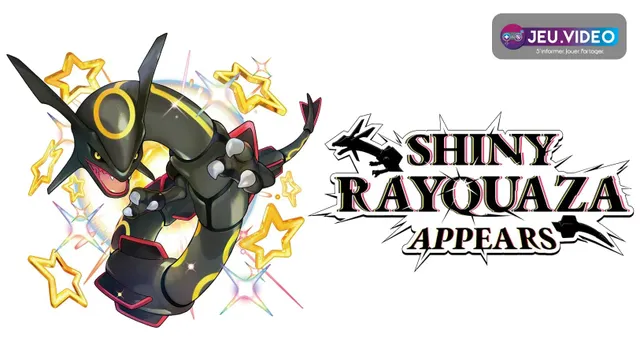 Rayquaza chromatique noir dans Pokémon Écarlate et Violet, exemple officiel de variation de couleur à identifier pendant une chasse