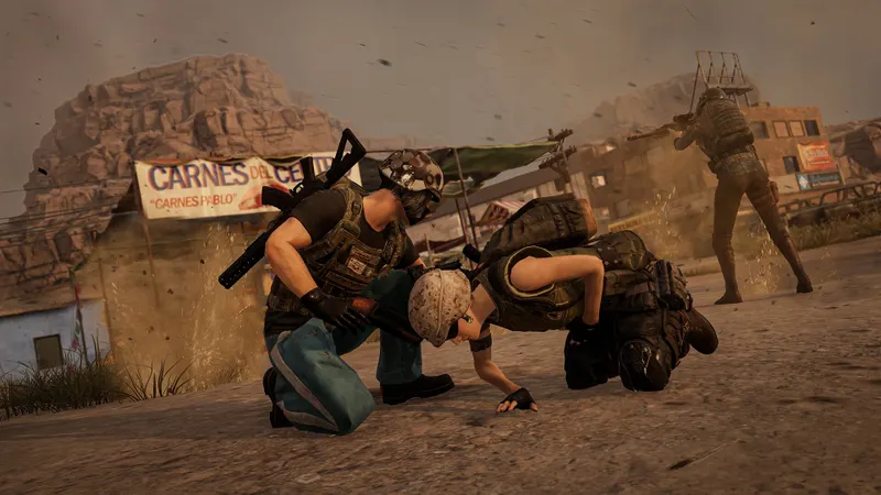 Joueur de PUBG : BATTLEGROUNDS observant une zone ouverte depuis une position couverte pour préparer sa prochaine rotation