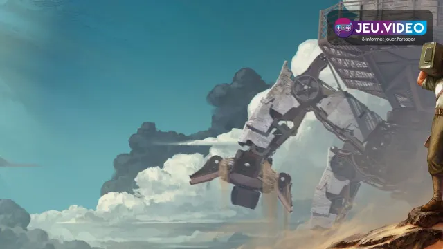 SAND test PC : visuel officiel avec le logo et un Trampler en combat dans le désert