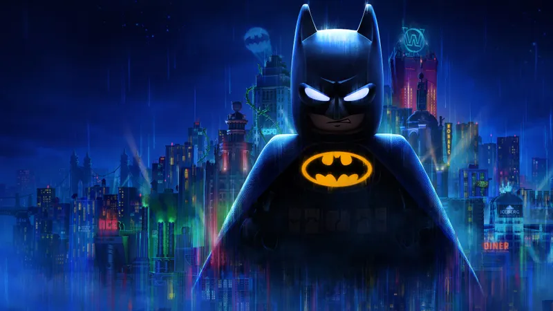 LEGO Batman PS5 montrant Batman devant Gotham City dans Legacy of the Dark Knight