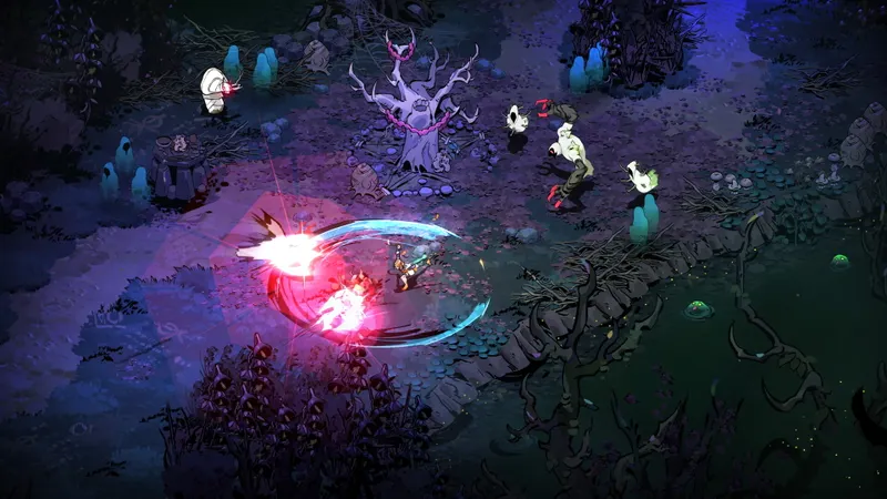 Combat de Hades II avec plusieurs effets à l’écran, scène à utiliser pour vérifier la fluidité et la lisibilité des attaques