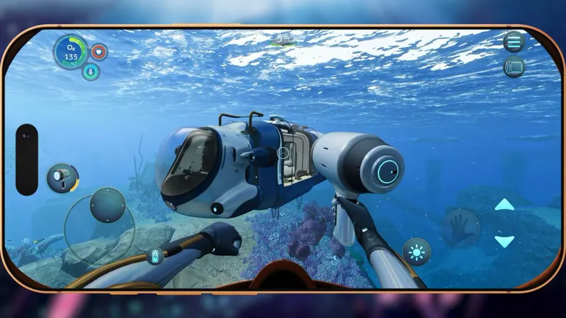 Interface de Subnautica Below Zero affichant la jauge d’oxygène pendant une plongée près du Seatruck