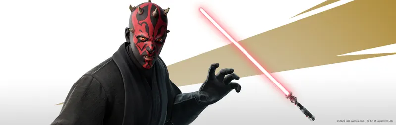 Entraînement Darth Maul dans Fortnite avec sabre Sith et pouvoir de Force pour illustrer le timing des compétences