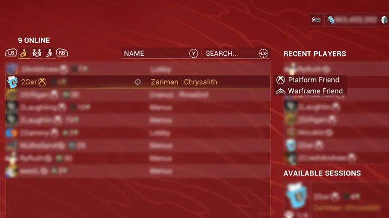 Illustration des amis Warframe et des amis de plateforme dans le support officiel