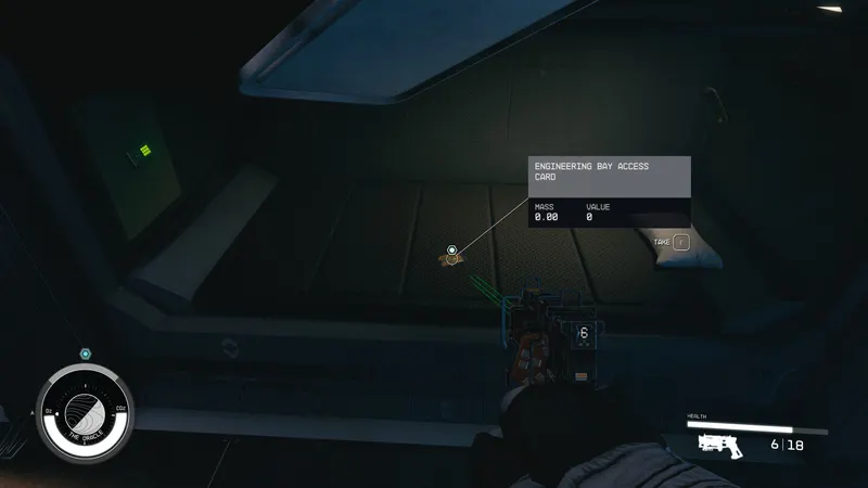 Carte d’accès du secteur ingénierie posée sur un lit dans Starfield Shattered Space pendant la mission What Remains