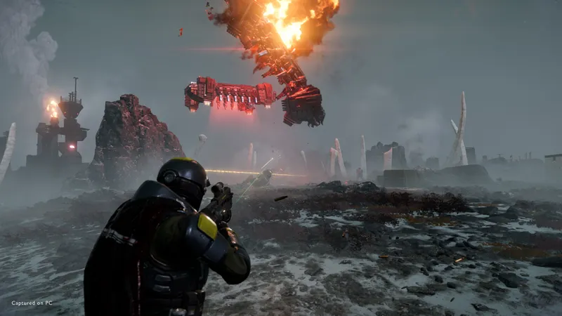 Helldiver utilisant un stratagème en mission pour protéger une route de farm samples