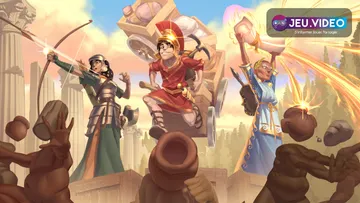 Romestead sortie Steam avec village romain, héros armé et logo du jeu
