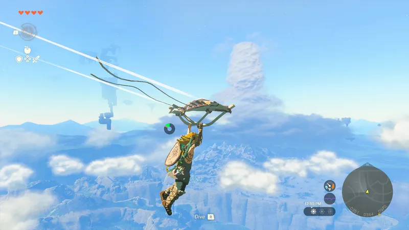Link plane au-dessus d’Hyrule dans Zelda Tears of the Kingdom après avoir obtenu la paravoile