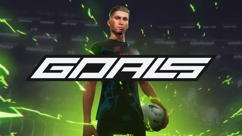 Capture officielle de GOALS montrant une rencontre de football et les éléments d’interface à contrôler après une mise à jour