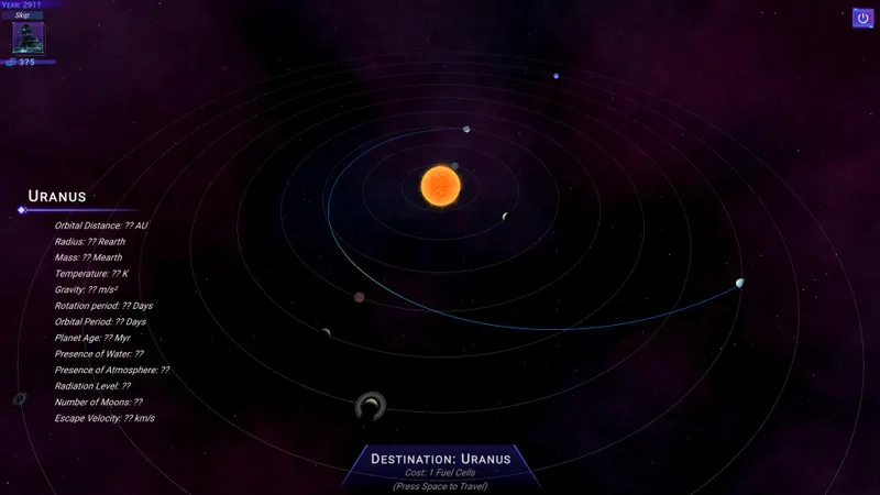 Capture officielle de Periapsis : Gravity Slingshot montrant une planète et l’interface de navigation