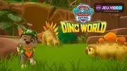 PAW Patrol Dino World trailer avec les chiots et dinosaures sur Dino Island