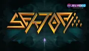 Logo de Sektori et vaisseau arcade sur fond néon