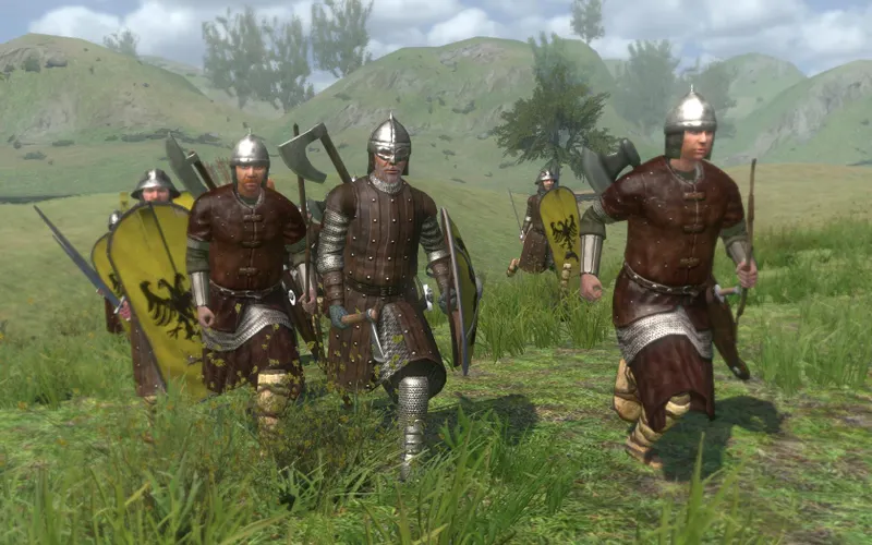 Carte et groupe de soldats de Mount & Blade : Warband illustrant la campagne solo qui ne se partage pas avec un ami