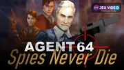 Bannière officielle d’Agent 64 Spies Never Die montrant un agent armé dans un univers d’espionnage rétro, disponible sur PC via Steam.
