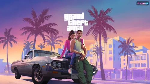 GTA 6 PC avec Lucia et Jason devant Vice City sur l’art officiel Rockstar
