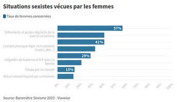 un diagramme qui représente les différentes situations sexistes subies par les femmes (source France Inter)