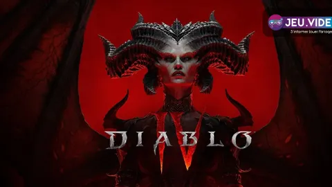 Visuel officiel de Diablo IV avec Lilith sur fond rouge