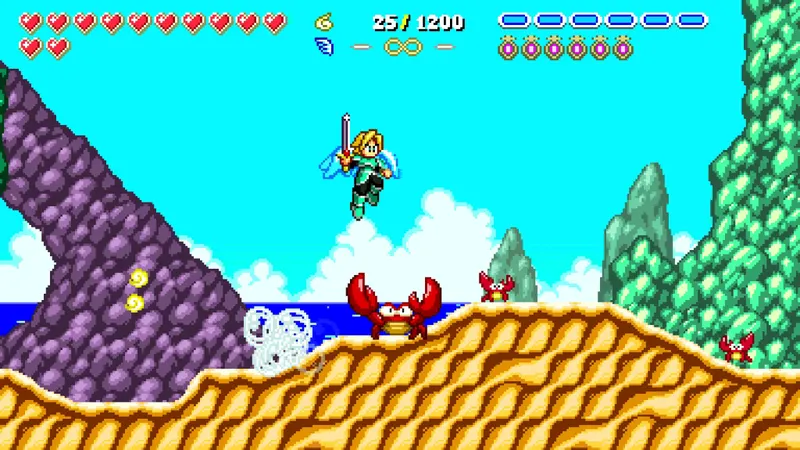 Aggelos 2 montrant un combat en pixel art sur une plage