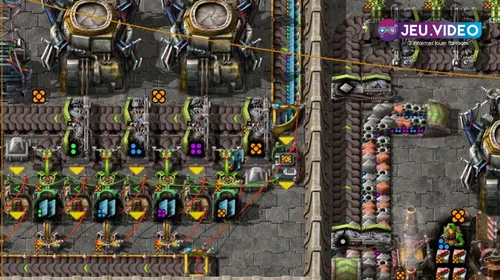 Ligne Factorio Space Age avec modules qualité isolée du reste de la base