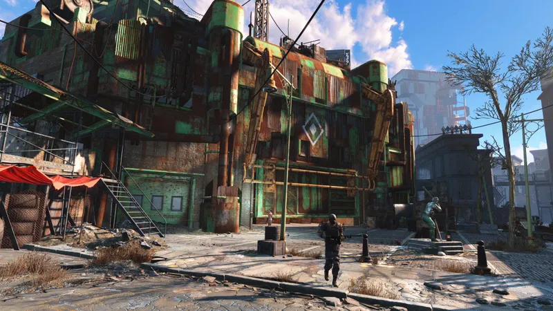 Personnage de Fallout 4 engagé dans un combat à la première personne pour illustrer le choix d’une spécialité d’arme dès les premiers niveaux