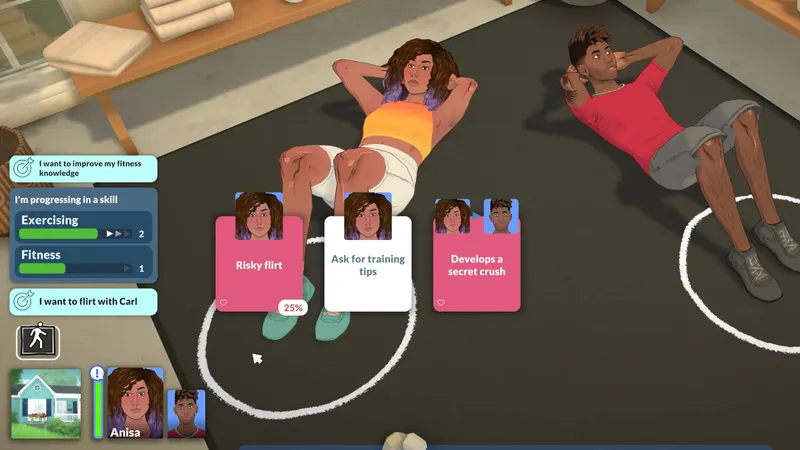Paralives montrant une interaction sportive et sociale entre deux personnages