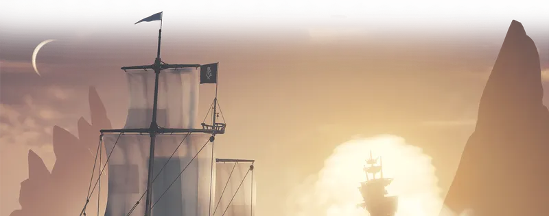 Deux navires de Sea of Thieves sous une lumière dorée avant une session crossplay entre plusieurs plateformes