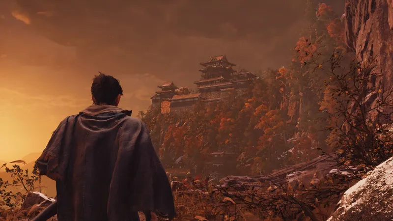 Onimusha : Way of the Sword montre Musashi face au mont Oe