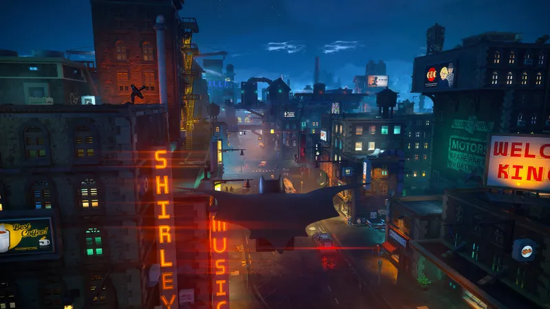 Batman et ses alliés LEGO devant Gotham dans Legacy of the Dark Knight
