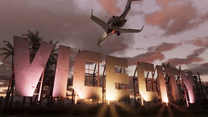 Panneau Vice City de GTA 6 avec un avion au-dessus pour préparer le lancement officiel sur console