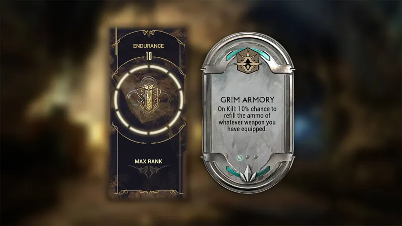 Visuel officiel montrant un Intrinsic Endurance et un Décret dans Warframe Duviri