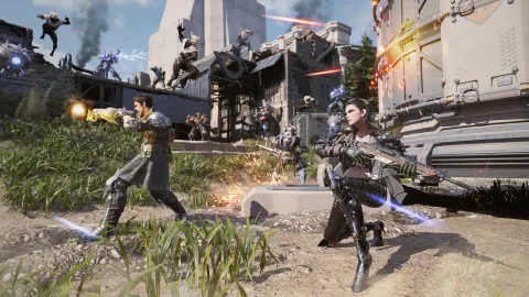 The First Descendant événements : combat de Descendants dans un décor futuriste