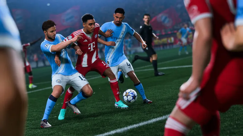 Image officielle EA Sports FC 26 montrant un match de football à garder installé si le multijoueur est prioritaire