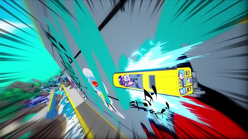 Denshattack avec un train coloré dans un environnement urbain japonais