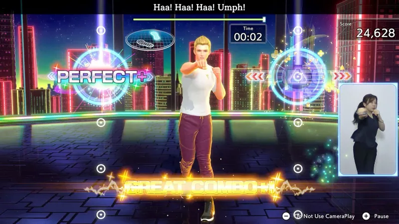 Fitness Boxing 3 Switch 2 affiche CameraPlay pendant une séance Perfect Plus