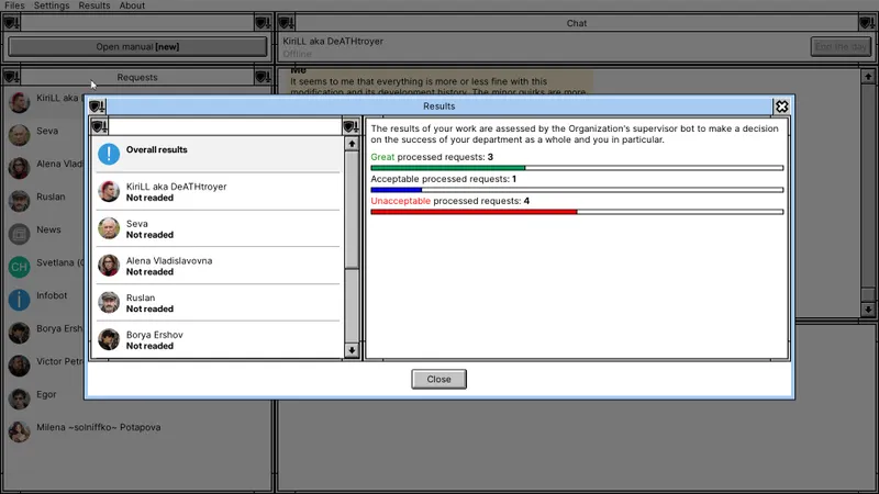 Capture officielle de Creepy Support mettant en scène l’interface rétro du jeu