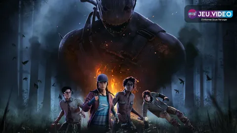 Scène de Dead by Daylight montrant un Survivant et le Tueur sur une carte sombre
