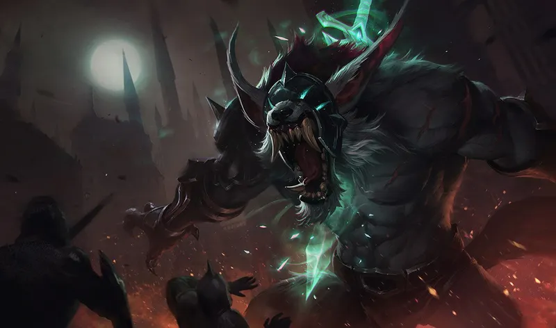 Deuxième splash art officielle de Warwick utilisée pour illustrer la section sur le clear en trois camps.