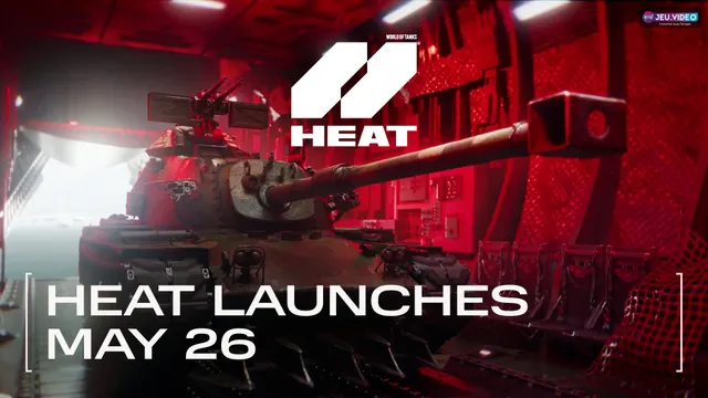 World of Tanks HEAT avec un char, le logo officiel et la date du 26 mai