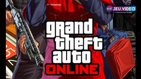 GTA Online mise à jour avec le logo Grand Theft Auto V et les personnages de Los Santos
